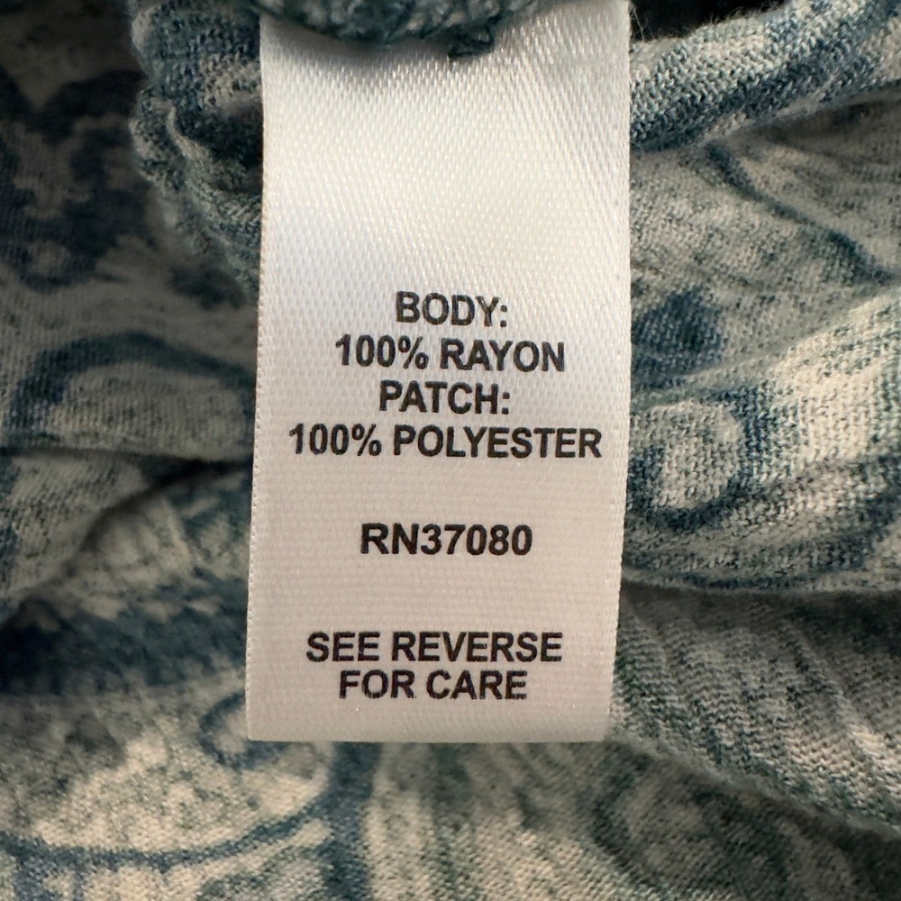 CATO XL Paisley Boho Blouse Blue Teal Lace Inset Flared Sleeve Rayon Top - Picture 9 of 11